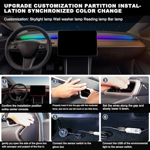 Dreamcolor Acrylic Interior Car LED Strip Light with Motion Sensor Switch