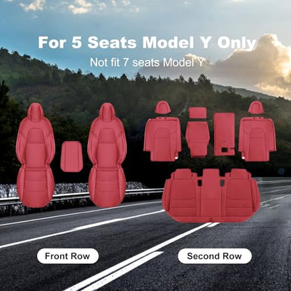 Tesla Model Y Car Seat Covers Nappa Leather Car Interior Seat Airbag Compatible Cushion Cover Full Set Custom Fit 2024 2023 2022 2021 2020 (11 Count)