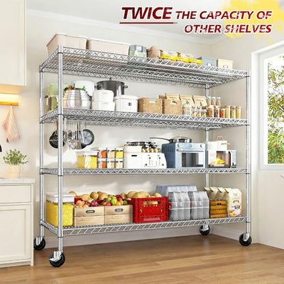 55.5''W Storage Shelves 2500LBS Wire Shelving Unit with Wheels Heavy Duty Metal Shelves for Storage Adjustable Garage Storage Rack Pantry Shelf Kitchen Shelving (3 Count)