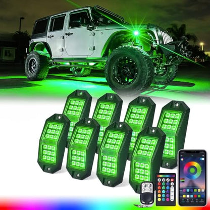 18 LED Rock Lights 8 Pods Wide Angle Bluetooth Wheel Well Lights (8 Count)