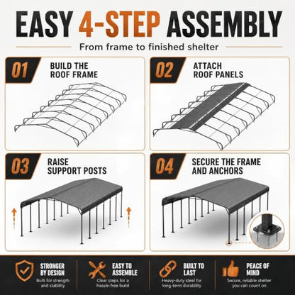 20x40 FT Heavy Duty Metal Carport with Reinforced Base