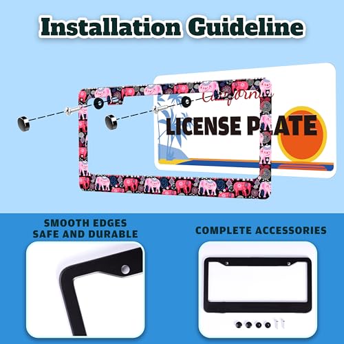 Tribal Elephant Animal License Plate Frame Stainless Steel 6.3 X 12.2 Inch