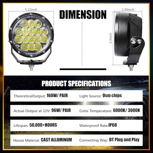 160W 5 Inch Driving Lights (2 Count)