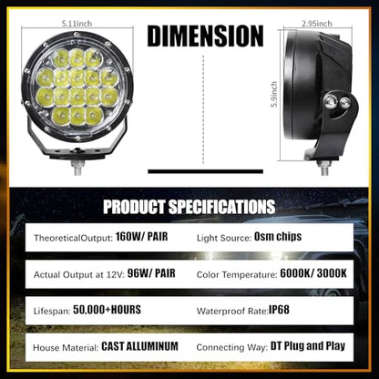 160W 5 Inch Driving Lights (2 Count)