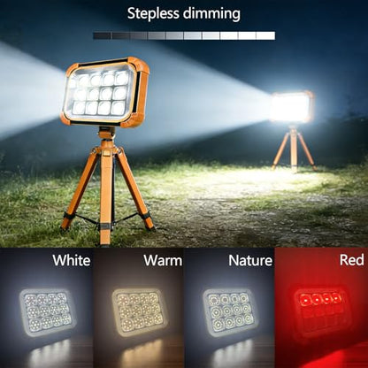 Portable LED Work Solar Light 100W 24000mAh 20000 LM with Stepless Brightness Job Site Battery Rechargeable LED Floor Light for Emergency Worklight for Hurricane