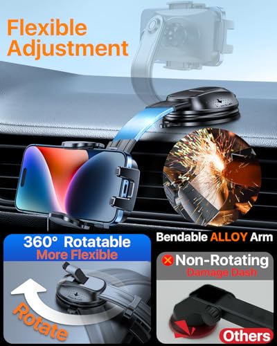 Upgraded Strongest Suction No Block View Bendable Arm Car Phone Holder