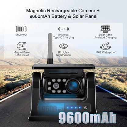 10" HD 1080P Magnetic Solar Wireless Backup Camera 1 Min DIY Install