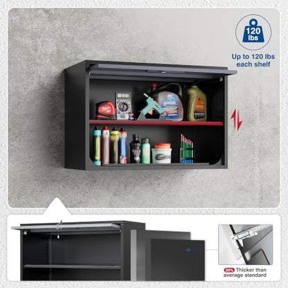 Metal Storage Cabinet Black&Gray Wall Cabinets with Shelf and Locking Door