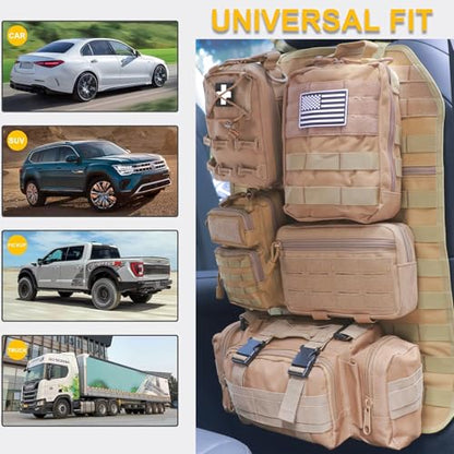 Universal Tactical Seat Back Organizer Vehicle Molle Panel Organizer Storage Bag with 5 Detachable Molle Pouch for All Vehicel Such as Jeep
