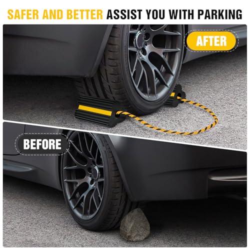 Wheel Chocks Rubber Yellow Reflective Strips 4 Pack with Rope