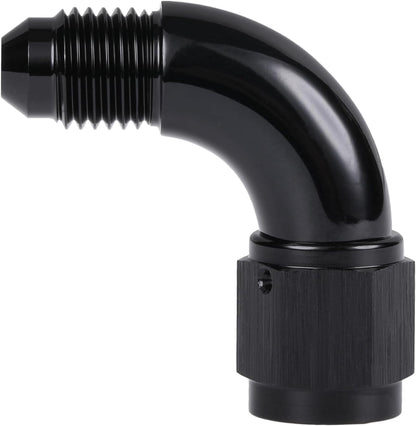 90 Degree 4AN Male to 4AN Female Swivel Full Flow Fitting Adapter Coupler Aluminum Black