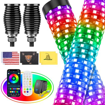 2PCS 3FT Fat Whip Lights for UTV ATV with Spring Base (2 Count)