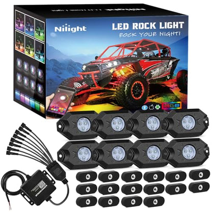RGB LED Rock Lights Kit 8PCS Bluetooth App Control Multicolor (8 Count)