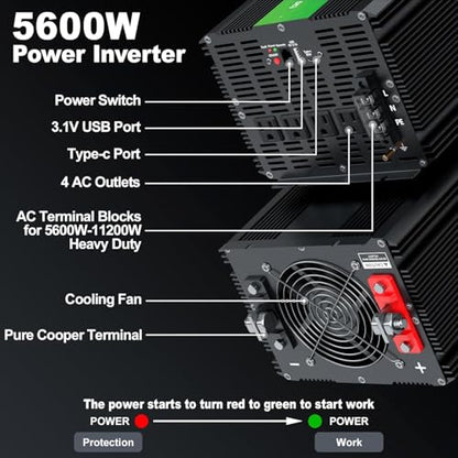 5600W Power Inverter 12V DC to 110