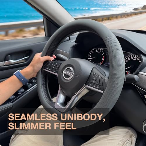 D Shaped Nappa Leather Steering Wheel Cover 14.5In
