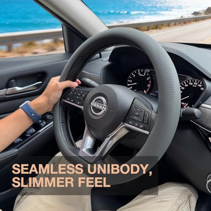 D Shaped Nappa Leather Steering Wheel Cover 14.5In