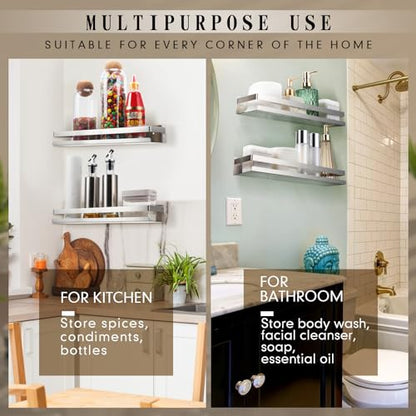 2 Pieces Stainless Steel Shelf Bathroom Shower Floating Shelves Wall Mounted Shower Caddy Basket Shelf Storage Organizer Shelves for Bathroom (2 Count)