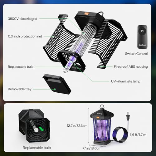 2-in-1 LED Bug Zapper Indoor Outdoor with Smart Control, Up to 50000H LED Bulbs, 3800V High Voltage Mosquito Killer, Electric Fly Zapper & Night Light, Fruit Fly Killer, MA-20