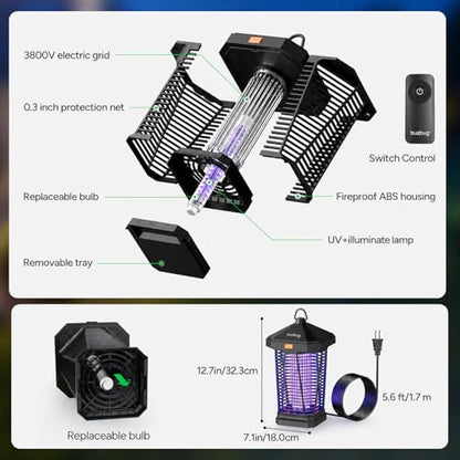 2-in-1 LED Bug Zapper Indoor Outdoor with Smart Control, Up to 50000H LED Bulbs, 3800V High Voltage Mosquito Killer, Electric Fly Zapper & Night Light, Fruit Fly Killer, MA-20