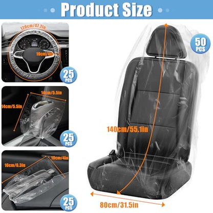 125 PCS Disposable Car Seat Covers Clear Plastic Vehicle Seat Protector Set with Steering Wheel