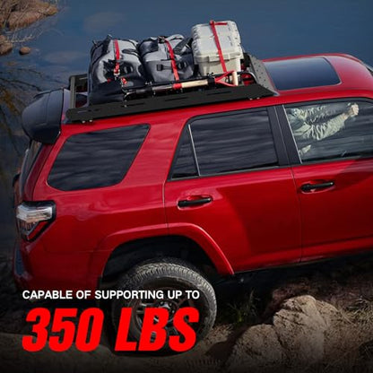 3/4-Length Roof Rack Cargo Basket Compatible with 2010-2024 Toyota 4Runner 5th Gen, Overland Rooftop Luggage Storage Holder, 350 LBS Platform Style Cargo Carrier for Outdoors Gear