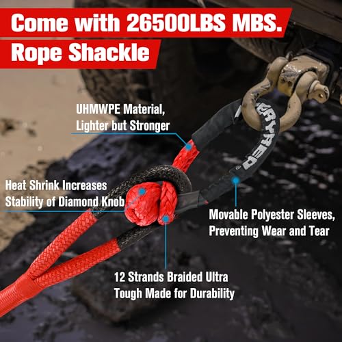 3 4” x 20FT Kinetic Recovery Rope Kit with 2 Soft Shackles (20 Foot)
