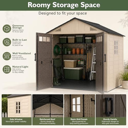 8x8 Ft Outdoor Storage Shed with Floor