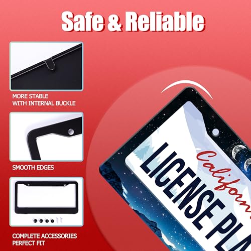 Moon Phase Mountains License Plate Frame Stainless Steel 2Holes with Screws