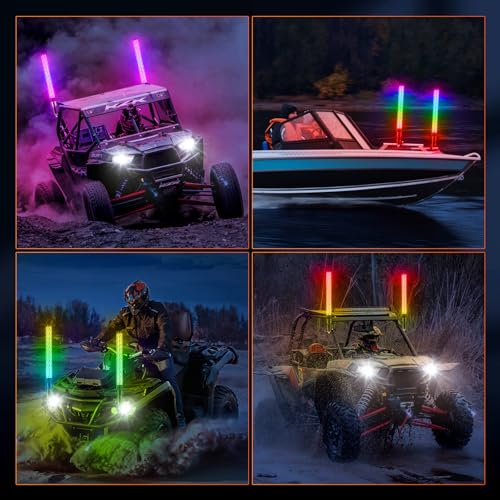 2PCS 4FT Fat Whip Lights for UTV ATV with Spring Base (2 Count)