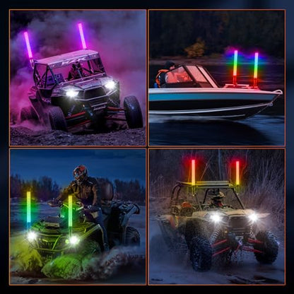 2FT Fat Whip Lights for UTV ATV with Spring Base (2 Count)