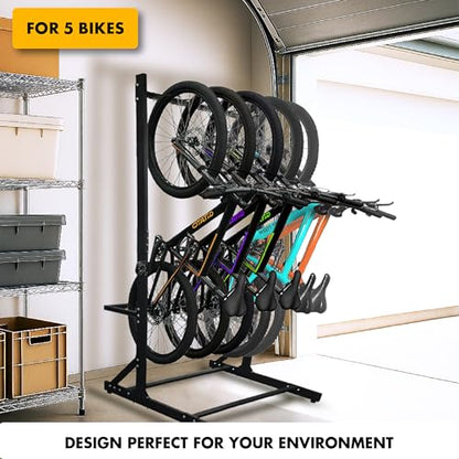 Freestanding 5 Bike Storage Rack Garage Bicycle Organizer Stand
