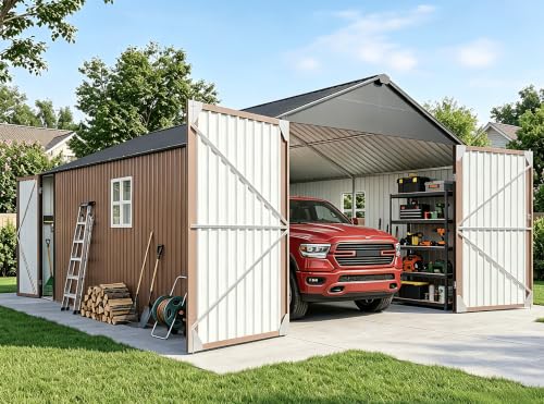 12x20x9.3FT Metal Storage Shed Outdoor Large Garage Shed Garden Tool