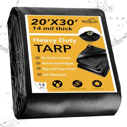 Heavy Duty Tarp 14 Mil Tarp Waterproof Black 20x30 FT