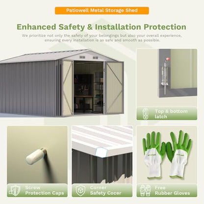 10 x 12 FT Metal Storage Shed for Outdoor with Floor Frame
