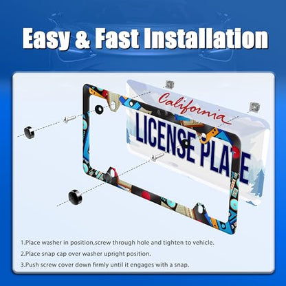 Music Cassettes License Plate Frame Stainless Steel Car Accessory 6x12 Inch