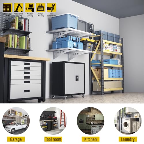 2Pack 2x3ft Adjustable Metal Garage Wall Shelving Heavy Duty Garage Storage Shelf Wall Mounted White (2 Count)