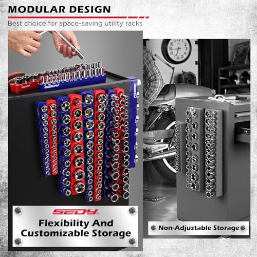 12-Piece 1/4" 3/8" 1/2"-Drive SAE & Metric Magnetic Socket Organizer Set (Holds 143 Sockets) -Detachable Tool Tray with 5mm Magnetic Base for Garage/Home(Sockets Not Included) (12 Count)