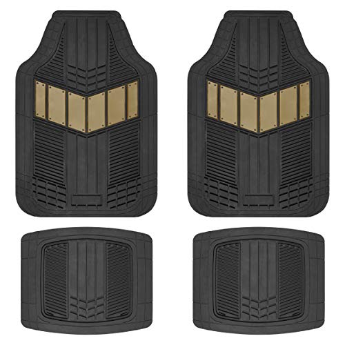 Beige Heavy Duty Front & Rear Rubber Floor Mats Universal Liners for Car SUV Van & Truck