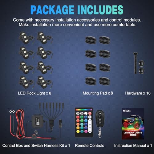 RGBW LED Rock Lights Kit 8 Pods 22 LEDs Wide Angle Lighting (16 Ounce)