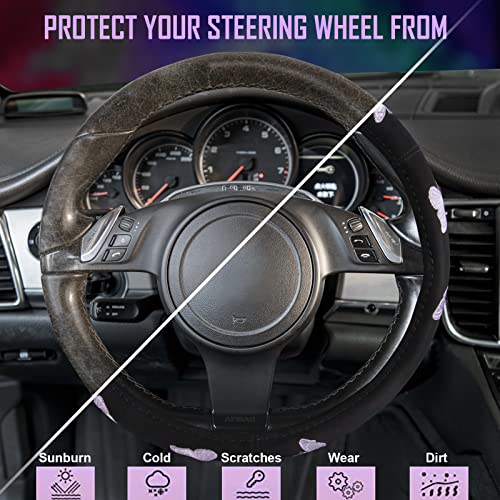 Purple Embroidery Butterfly Steering Wheel Cover