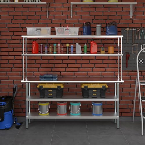 Stainless Steel Work Table with 2 Shelves & Overshelf