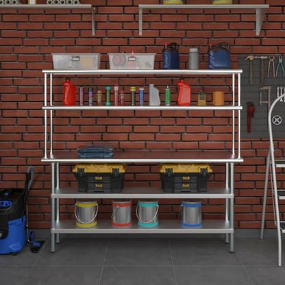 Stainless Steel Work Table with 2 Shelves & Overshelf