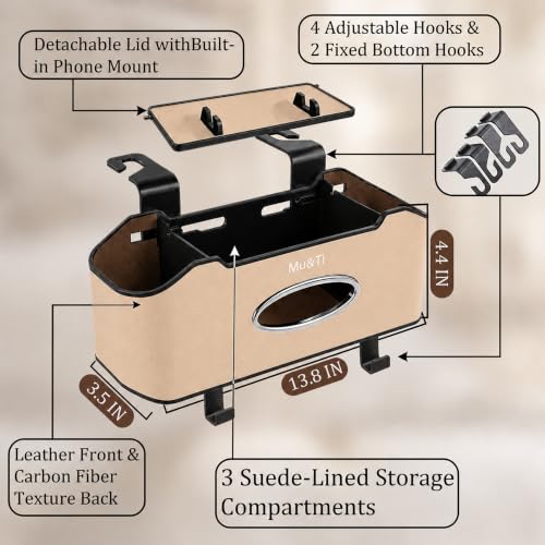 Back Seat Car Organizer with Cup Holders Tissue Box