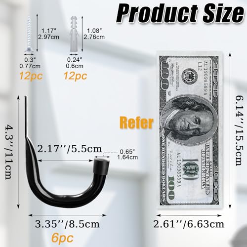 Metal Wall Hooks for Hanging Heavy Duty (6 Count)