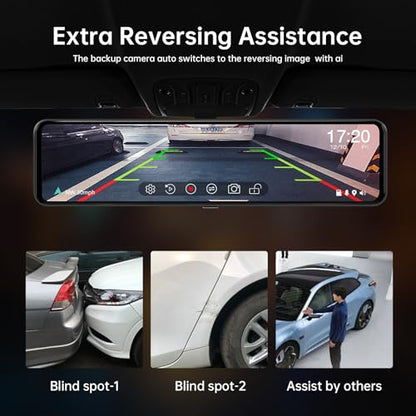 G850+ 12" 4K UHD Mirror Dash Cam Front and Rear with Zoom Backup Camera