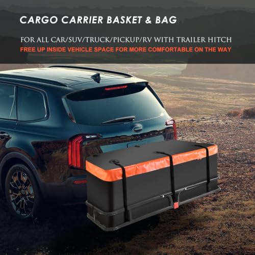 Hitch Mount Cargo Carrier Rack Basket 53"*19"*5"+Waterproof Bag 9 Cu.Ft