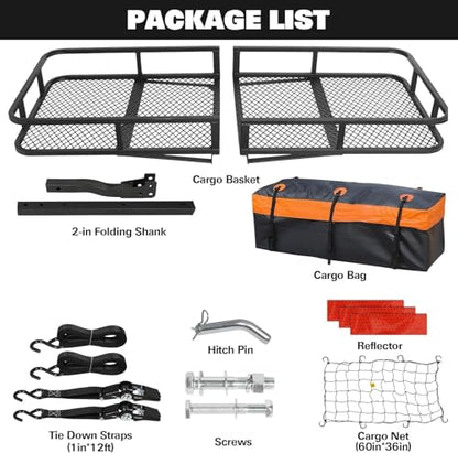 Folding Hitch Mount Cargo Carrier 60" x 20" x 6"