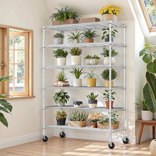 6 Tier Rolling Storage Shelves with Locking Wheels