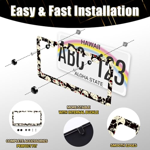 Stainless Steel Gothic Skull Skeleton License Plate Frame 12.2 x 6.2 Inch