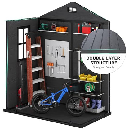 6x4 FT Outdoor Resin Storage Shed with Reinforced Floor Window & Vent